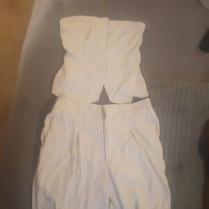 Chic Strapless Cream Jumpsuit